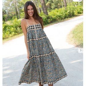 Natural Life Rumi Cotton Maxi Dress - Teal Floral Medium NWT New Still Online